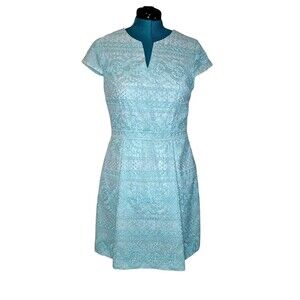CYTHIA STEFFE Sea Green Short Sleeve Lace Pleated Mini Dress Size 12 ASO GMA